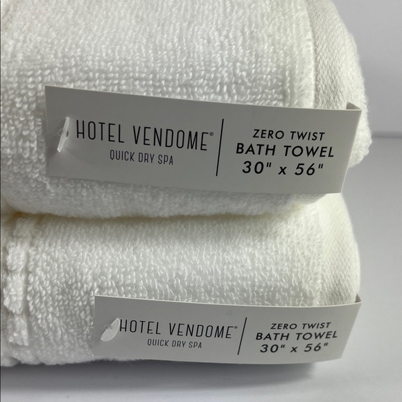 Hotel Vendome Bath Towel Set White Zero Twist Cotton Quick Dry Spa 2 pc Set NEW - Picture 2 of 8